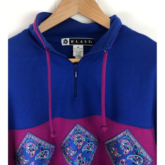Blast Womens SIze M Blue/Purple 1/4 Zip Textured Embroidered Paisley Sweatshirt - Picture 3 of 13
